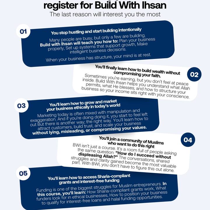 Build With Ihsan carousel post listing five reasons to register