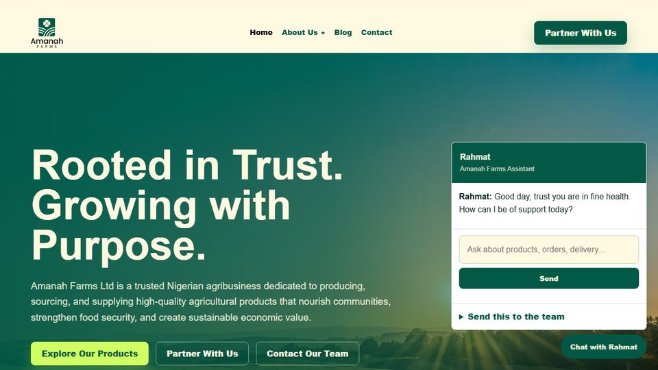 Amanah Farms website homepage