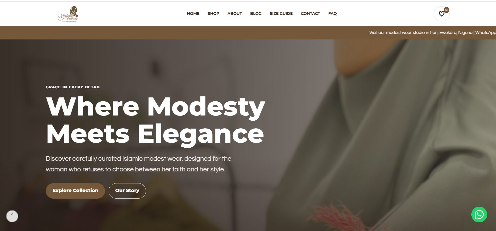 Modeste Clothing website homepage